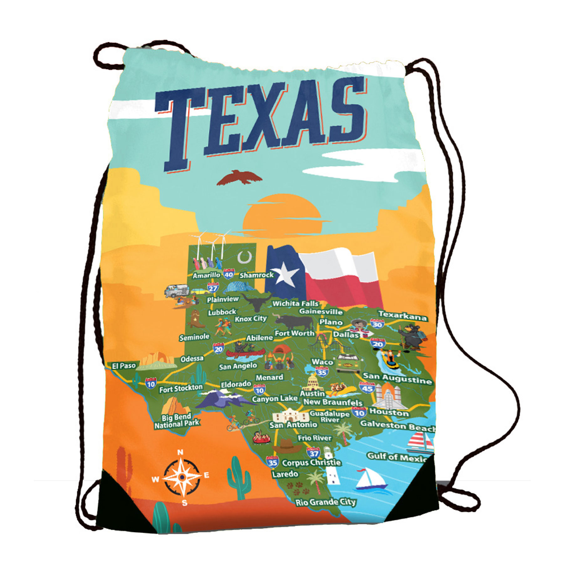 TEXAS MAP DRAWSTRING PACK