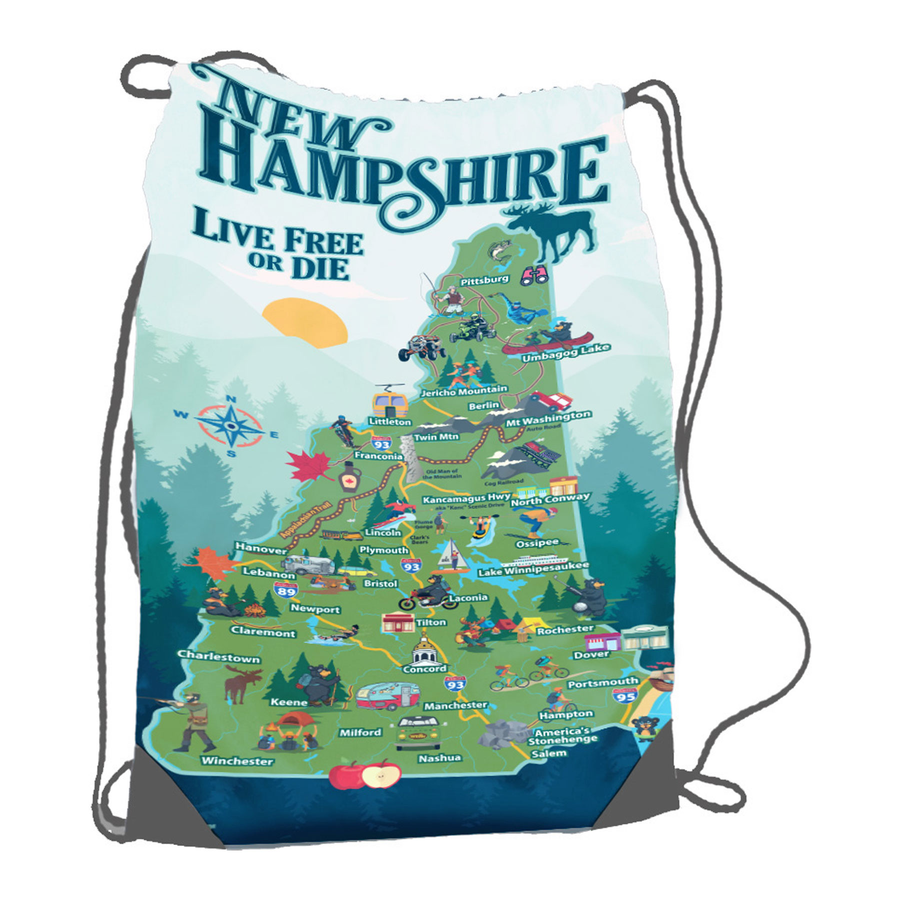 NEW HAMPSHIRE MAP DRAWSTRING PACK