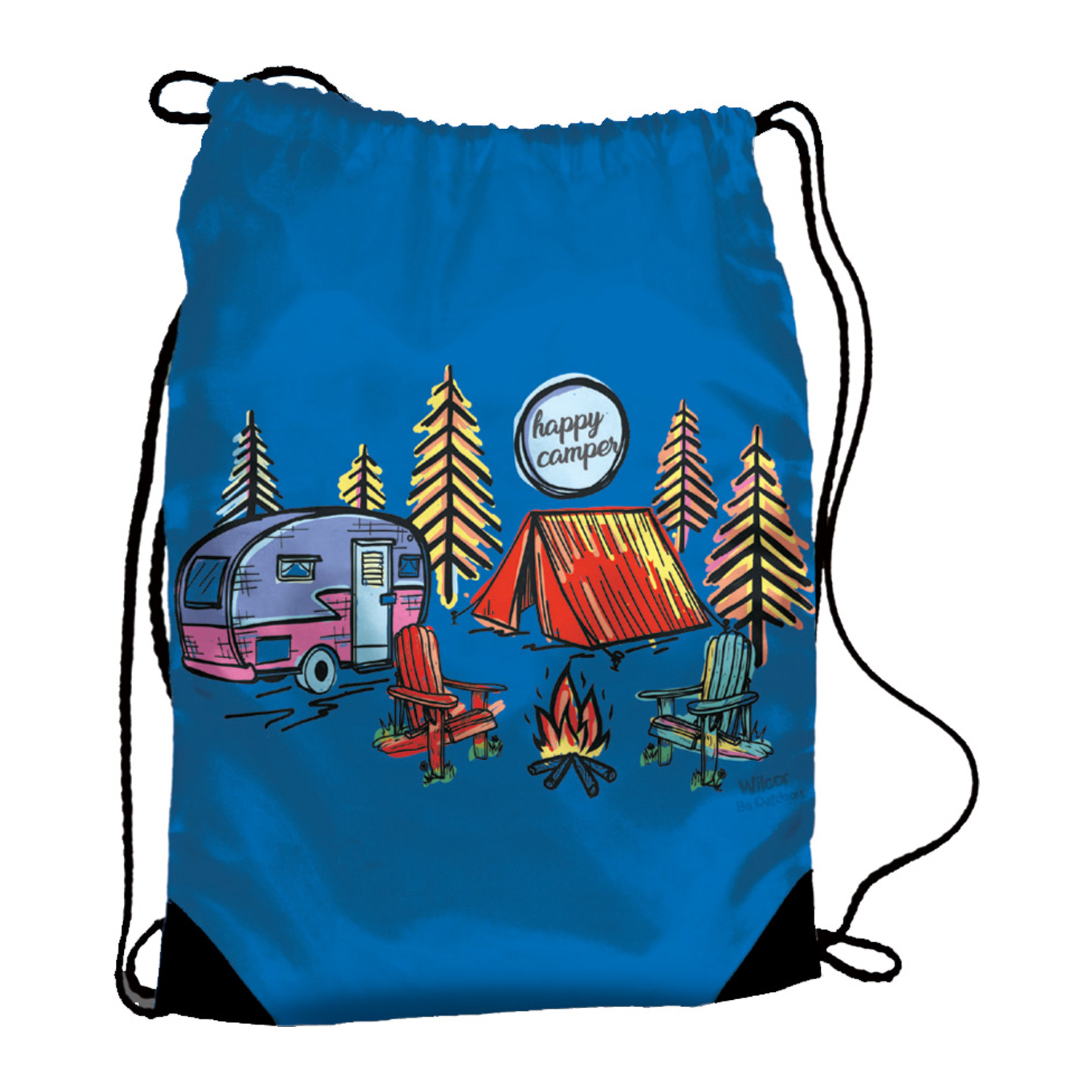 HAPPY CAMPER SCENE DRAWSTRING PACK