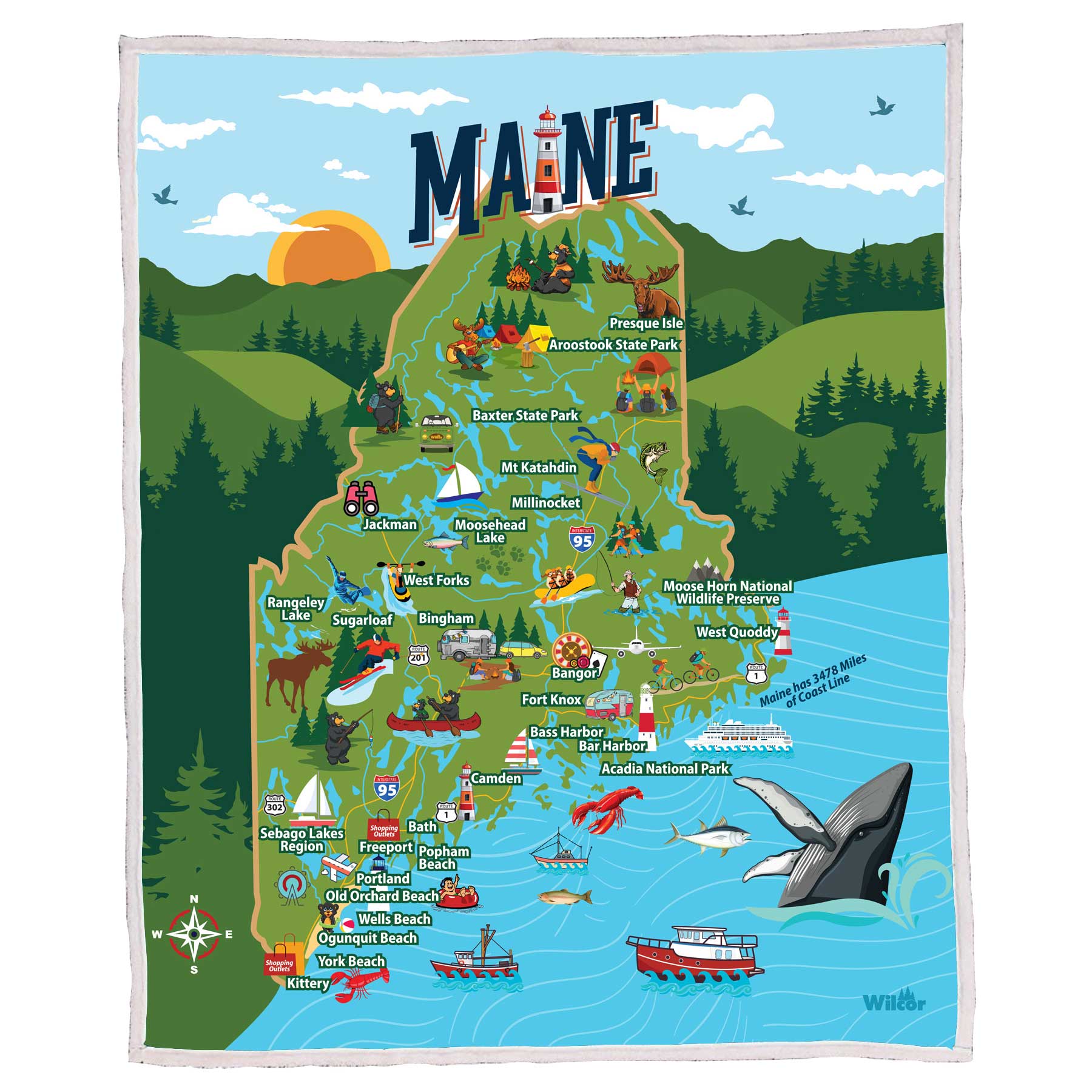 MAINE MAP SHERPA BLANKET 50X60