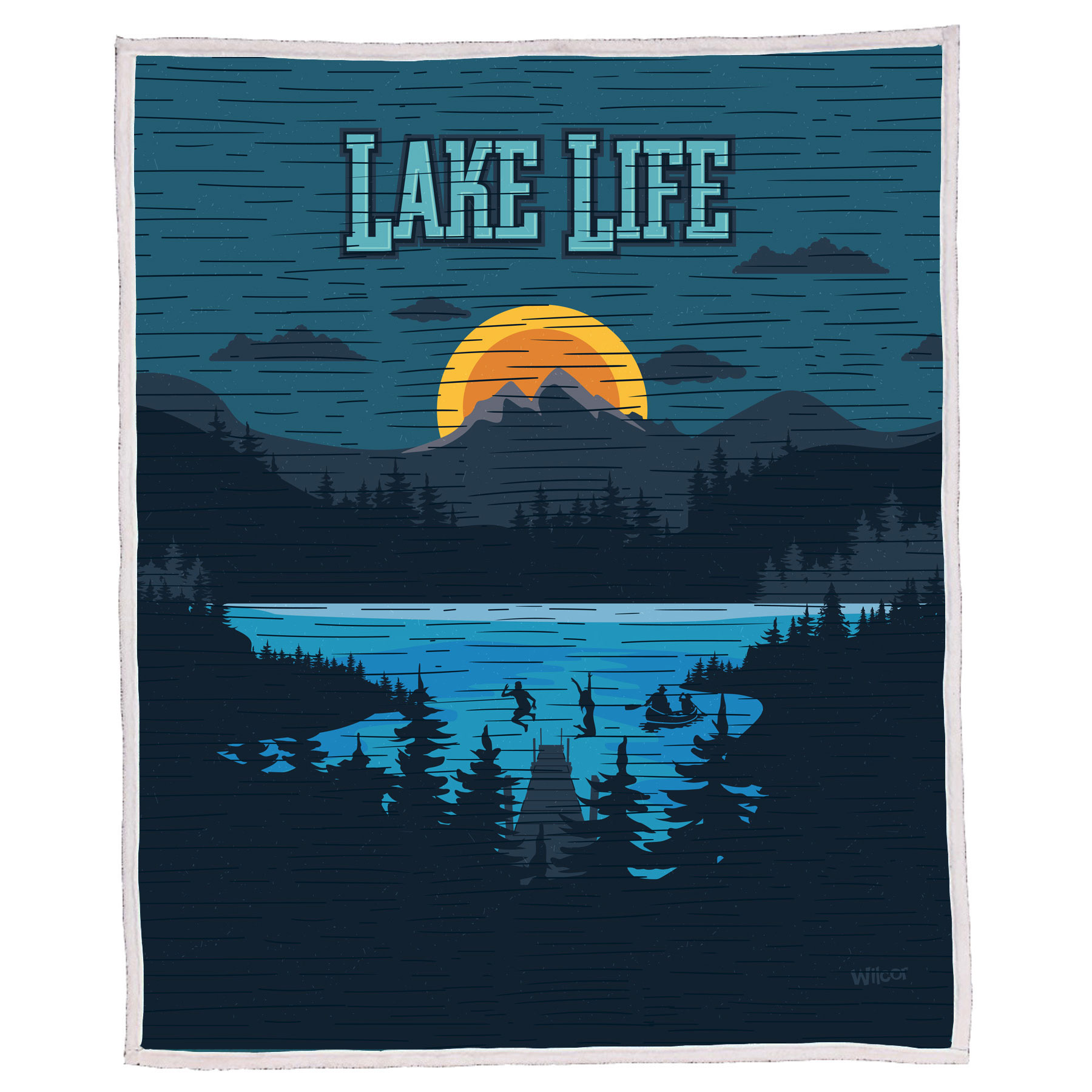 LAKE LIFE AT NIGHT SHERPA BLANKET 50X60