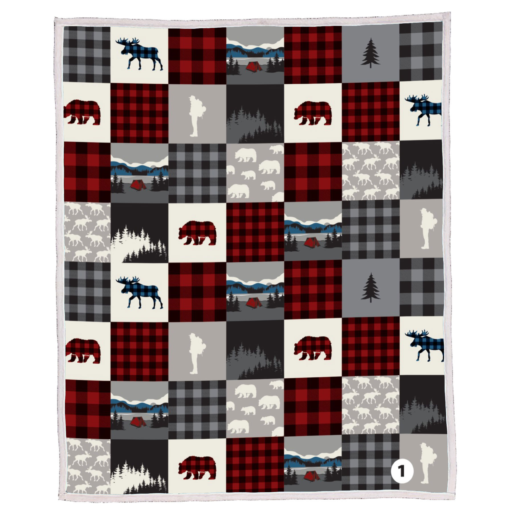 BEAR MOOSE PATCHWORK SHERPA BLANKET ASST