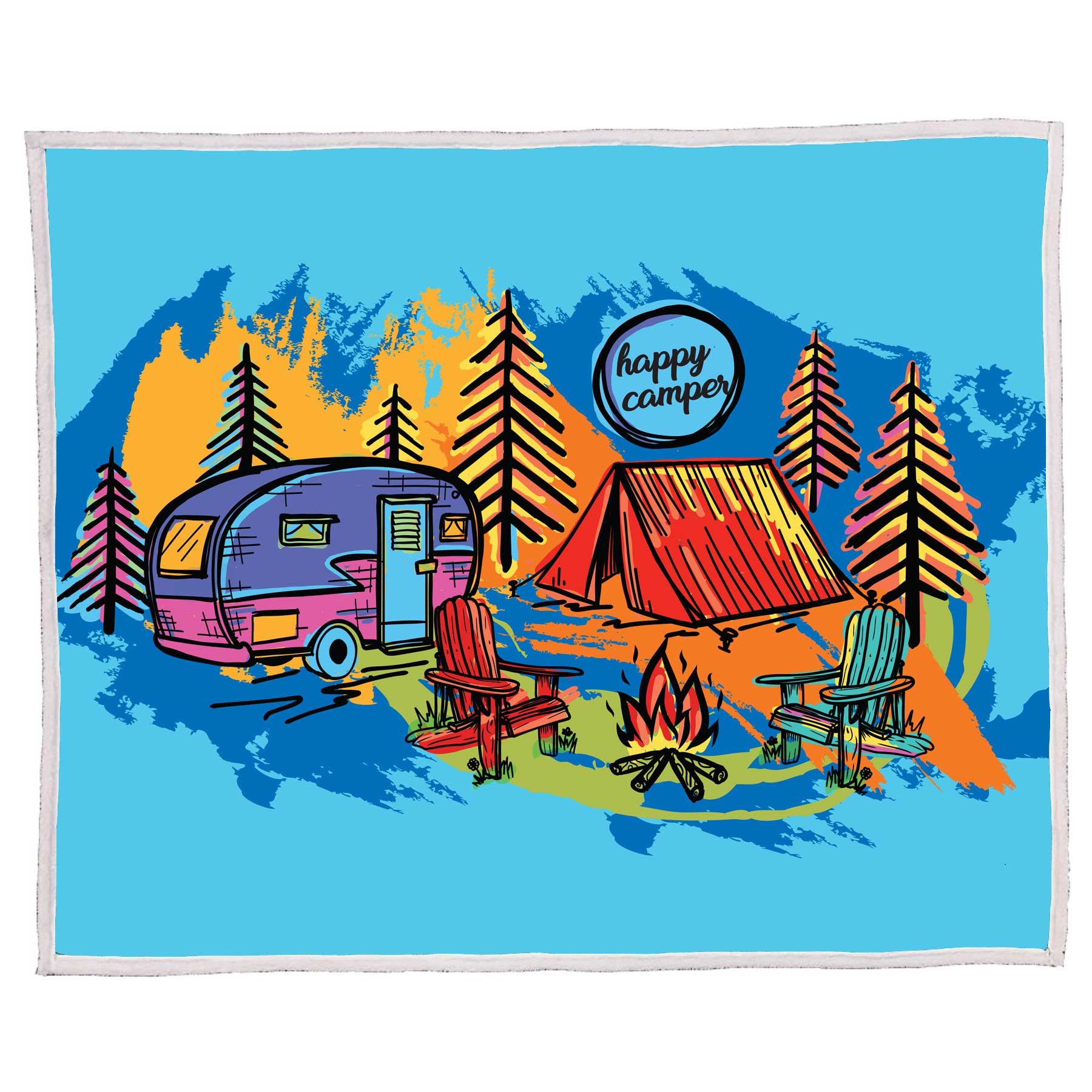 HAPPY CAMPER SCENE SHERPA BLANKET 50X60