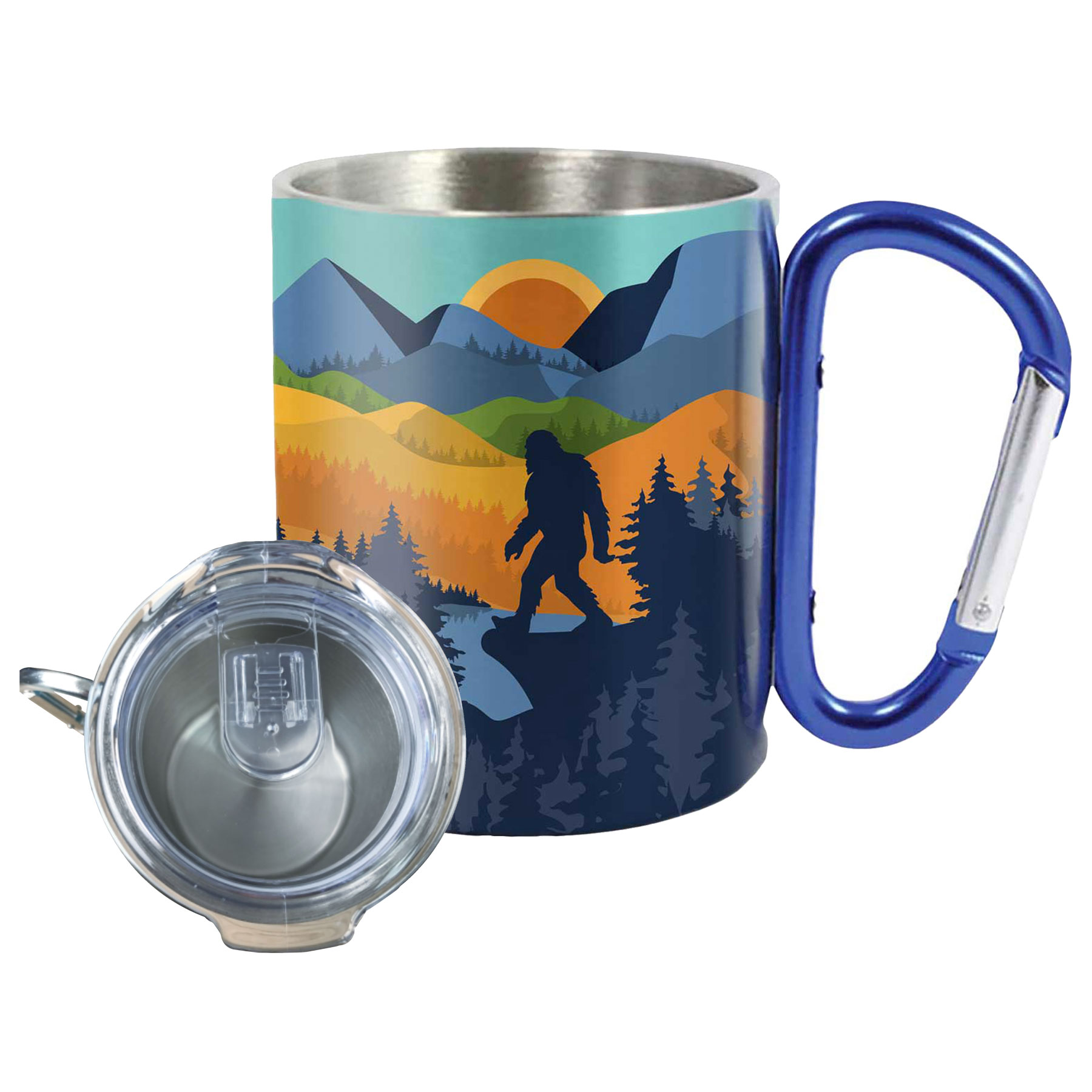 BIGFOOT SCENE CARABINER MUG W/LID 15 OZ