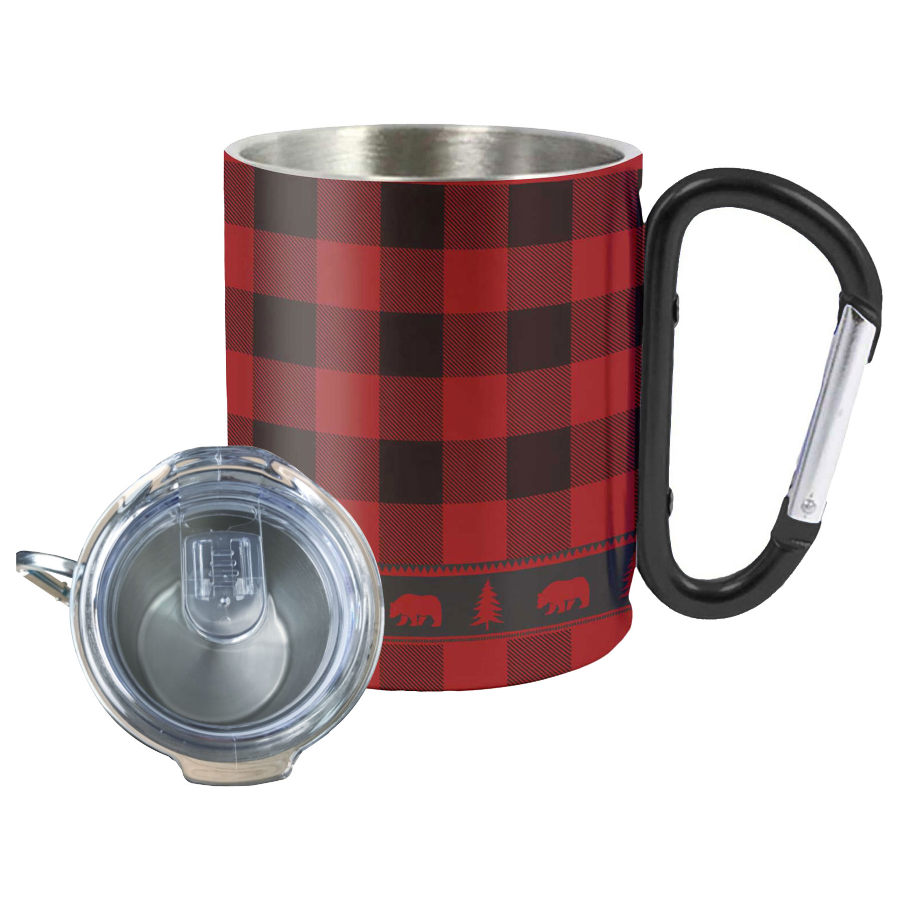 BUFFALO PLAID CARABINER MUG W/LID 15 OZ