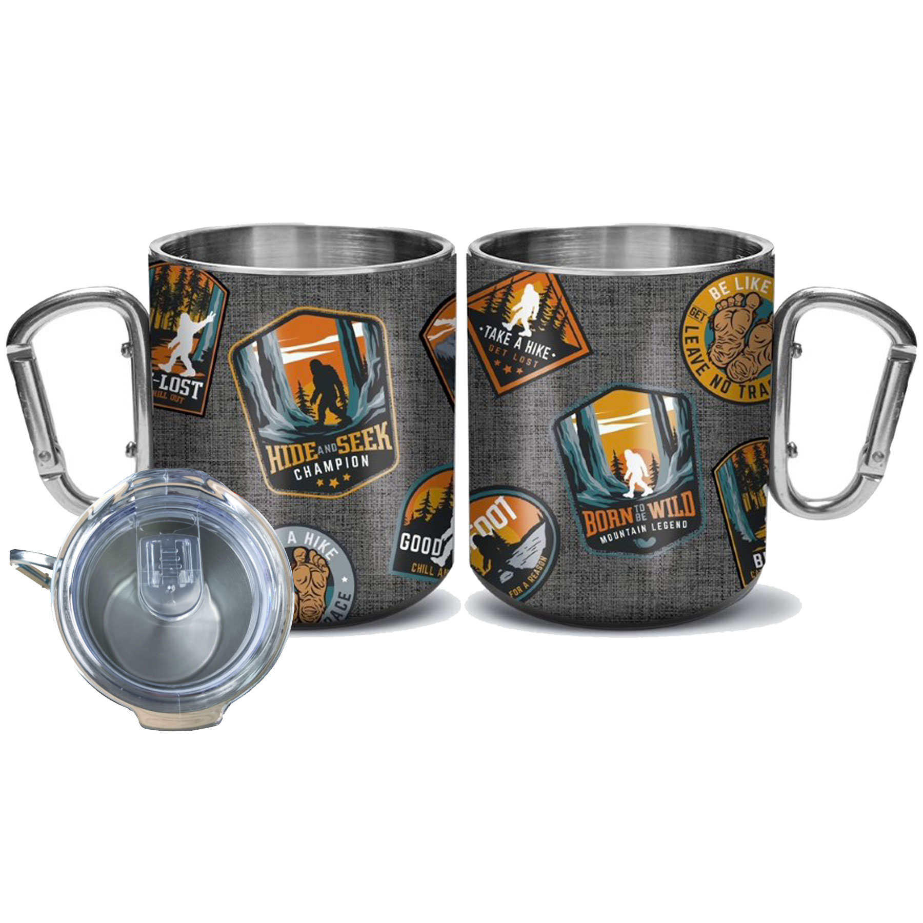 BIGFOOT PATCH CARABINER MUG W/LID 15 OZ