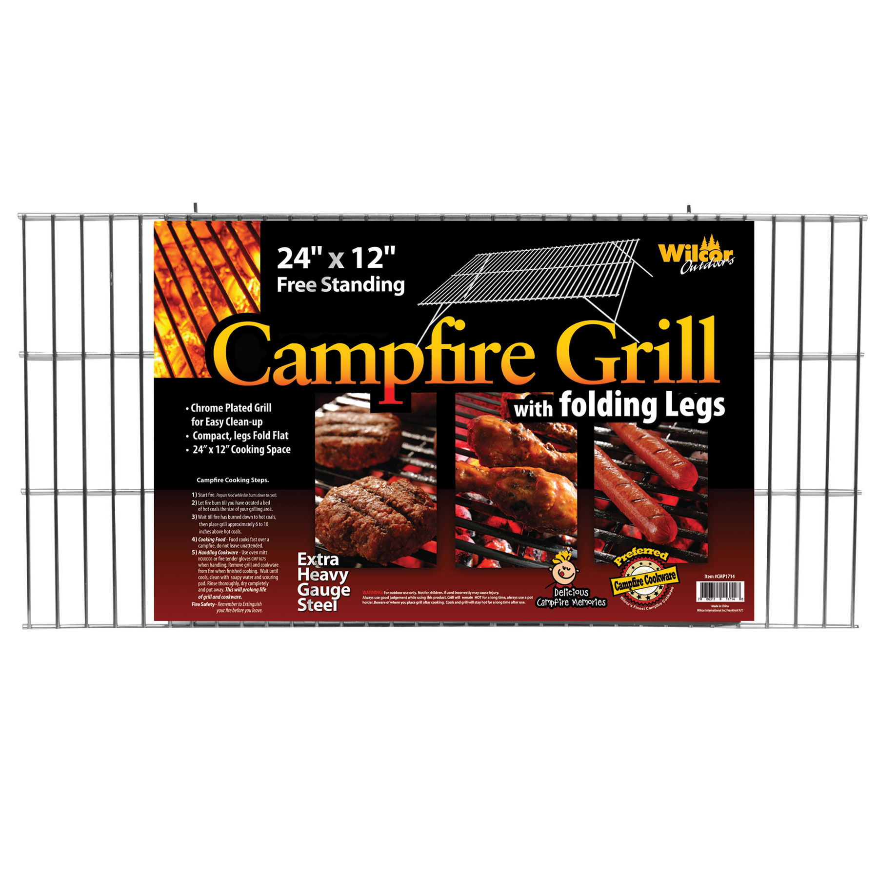 FOLDING CAMPFIRE GRILL W/LEGS 24x12