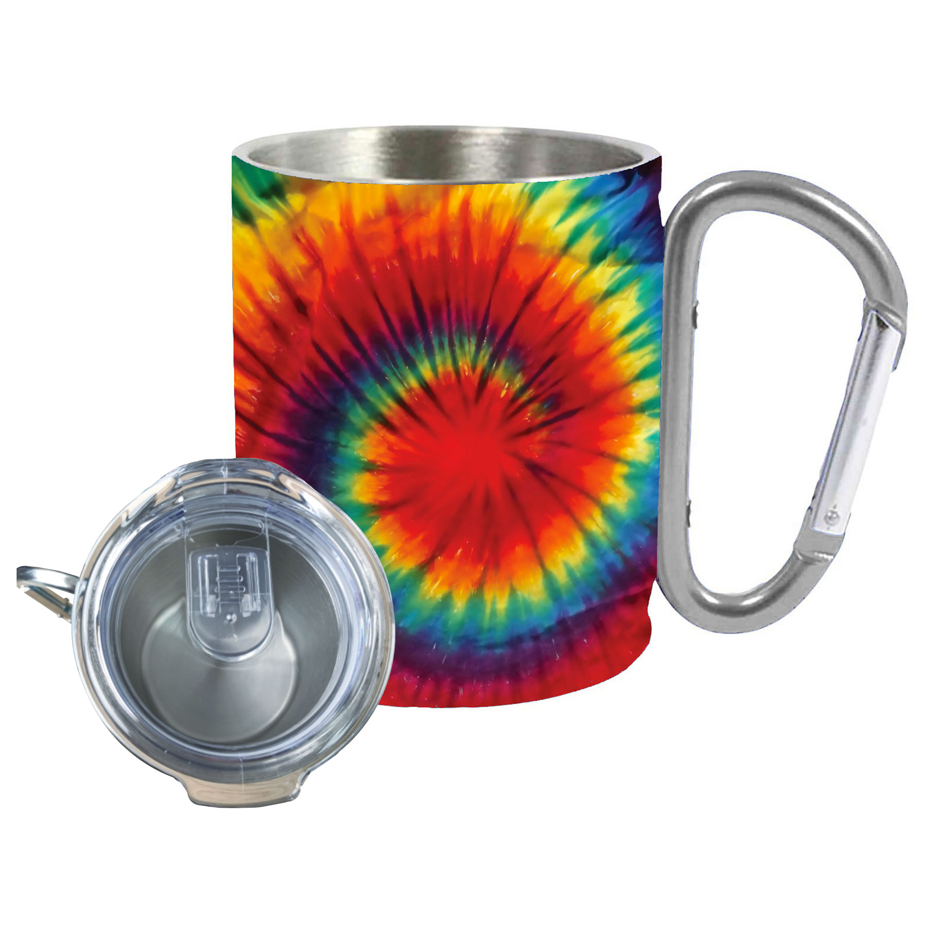 TIE DYE CARABINER MUG W/LID 15 OZ