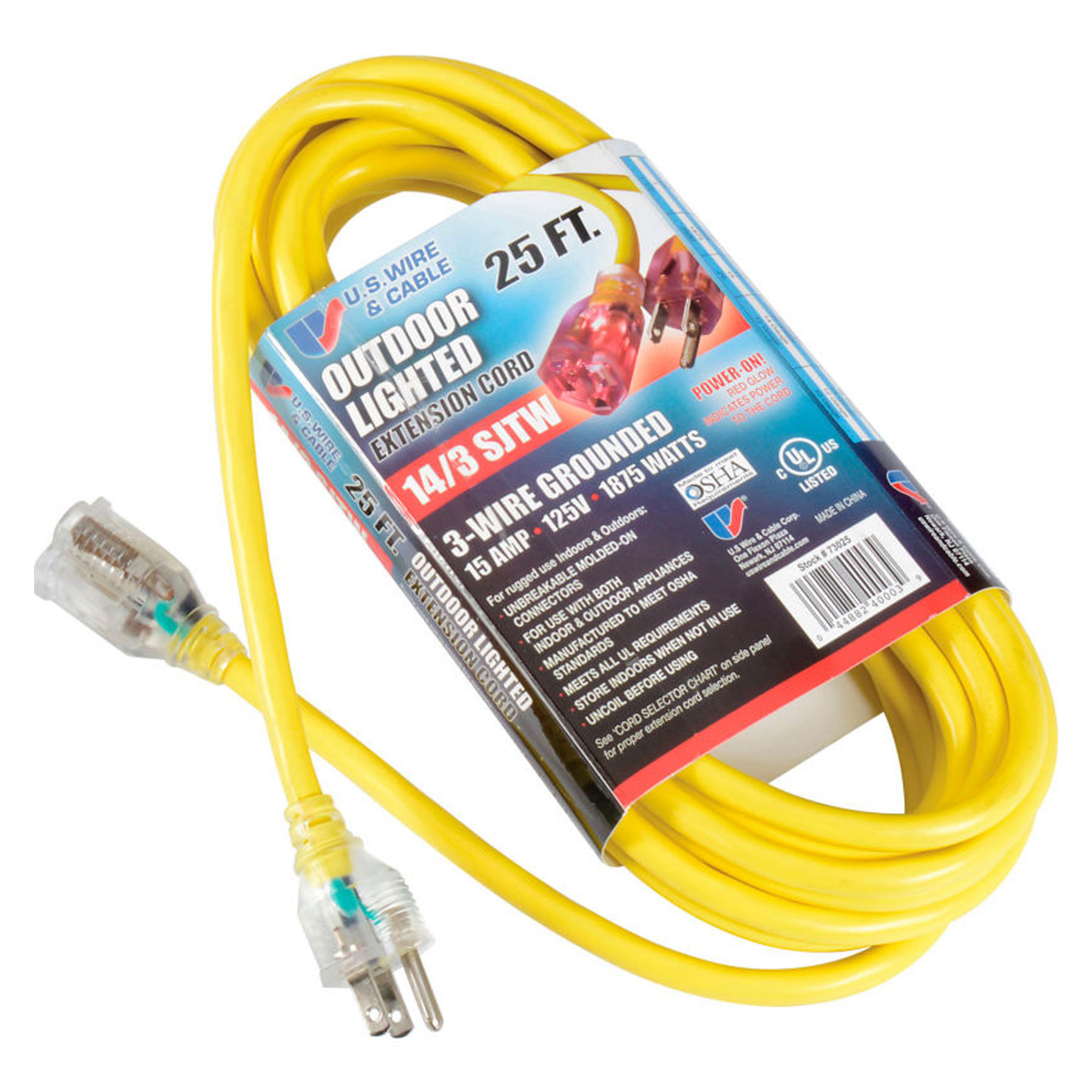 EXT CORD 14/3 25' YELLOW LIGHTED ENDS