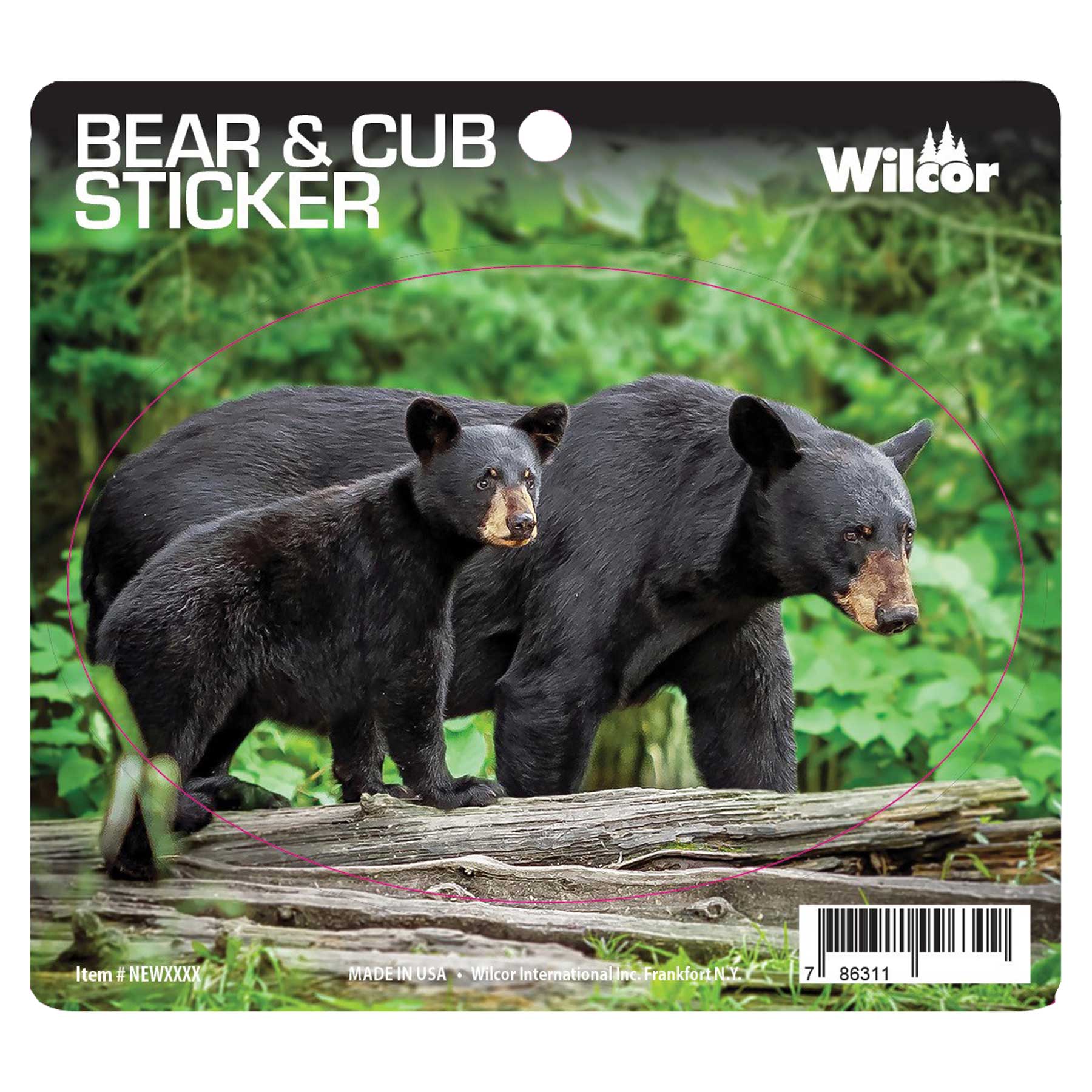 BEAR AND CUB OVAL STICKER 25/BL