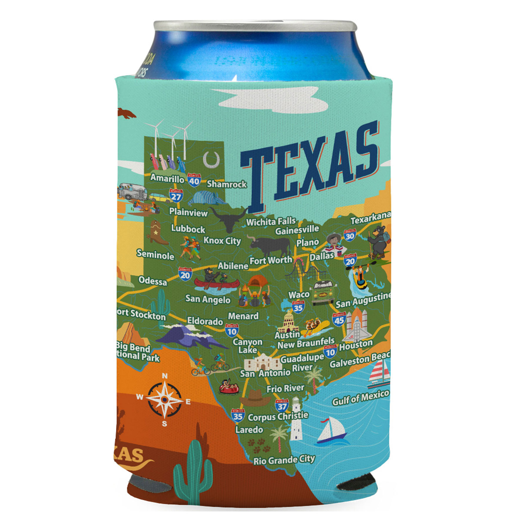 TEXAS MAP CAN COOLER