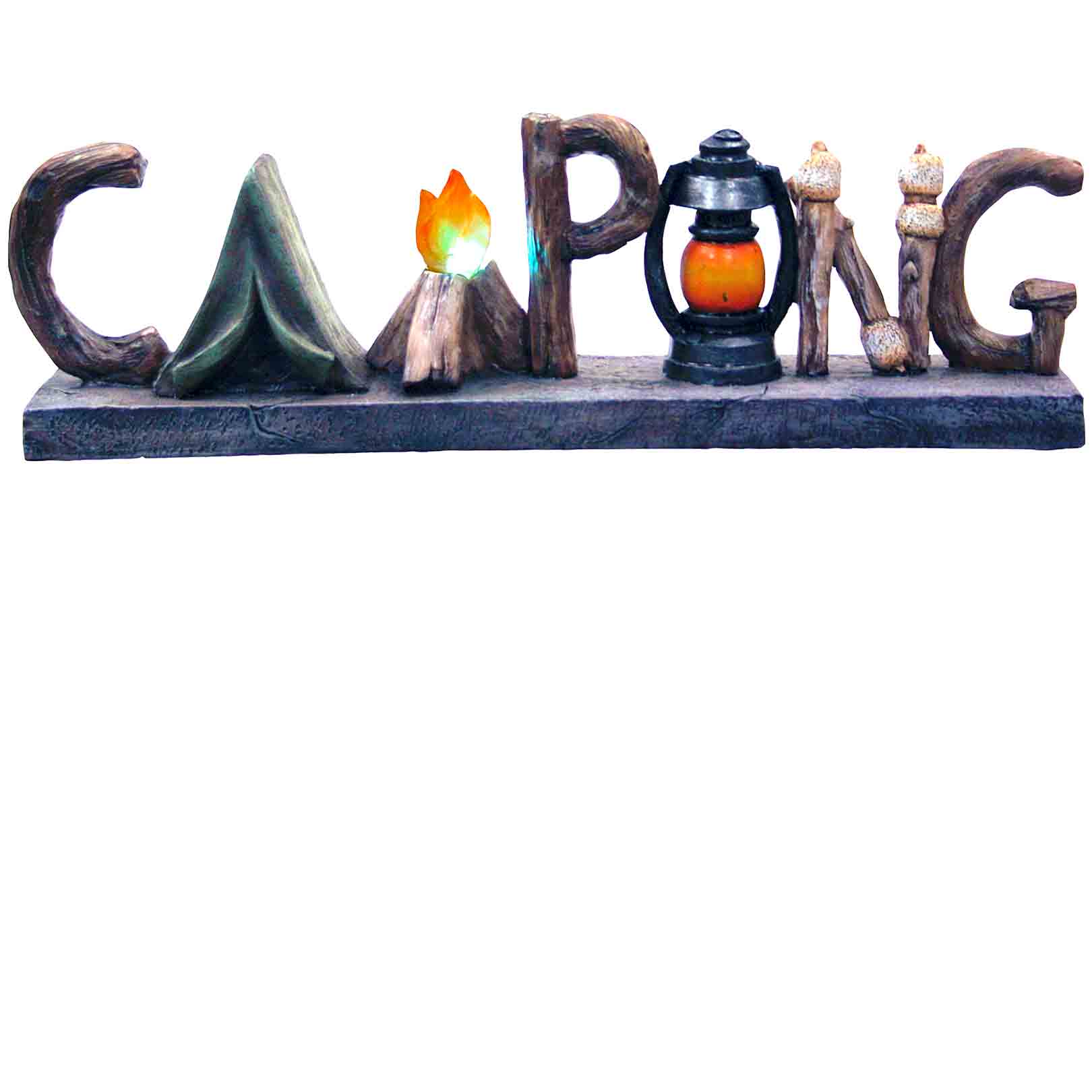 CAMPING WORD W/ LOGS AND LIGHT