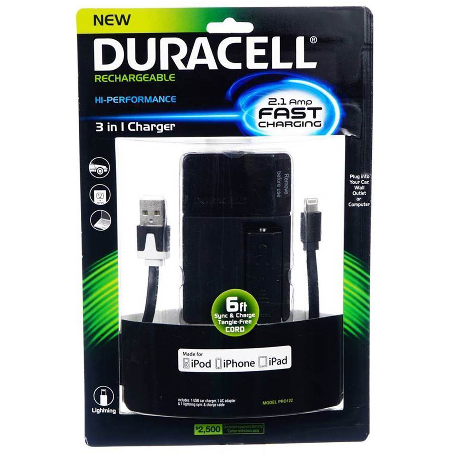 DURACELL LIGHTNING CABLE 6' FOR IPHONE