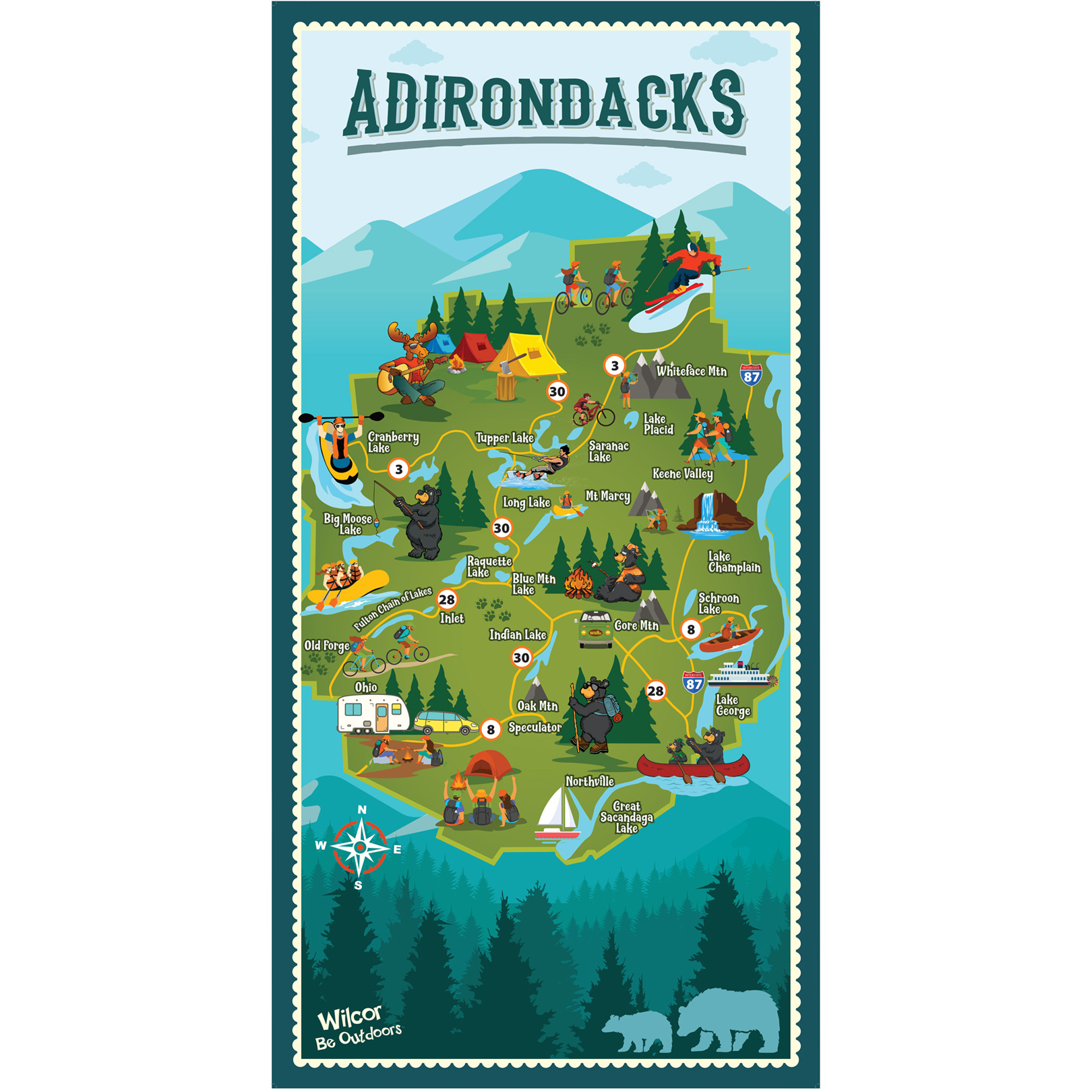 ADIRONDACK MAP BEACH TOWEL 30X60