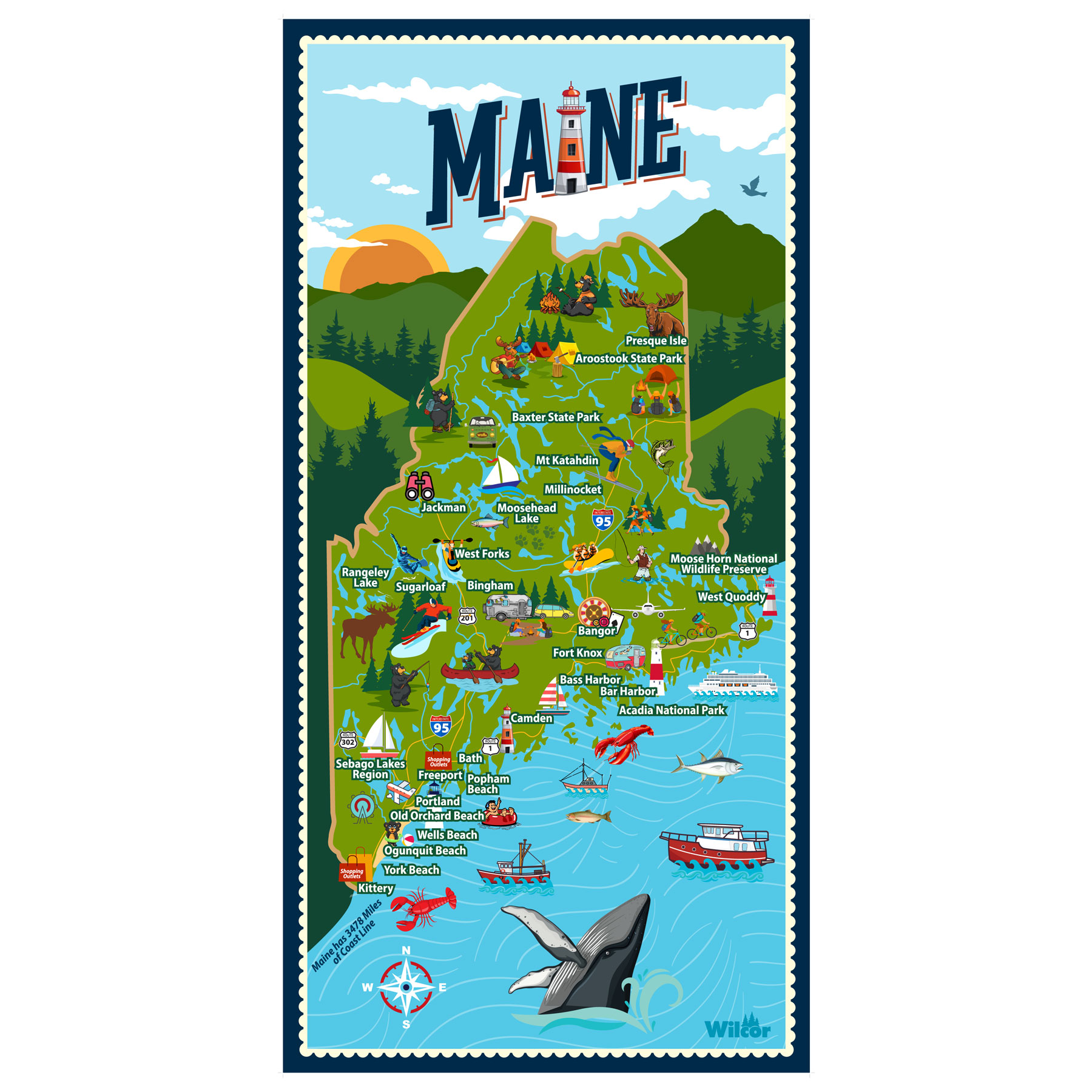 MAINE MAP BEACH TOWEL 30X60